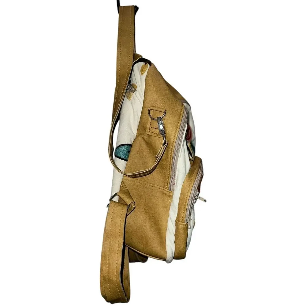 Boho Embroidered Floral Convertible Backpack Purse Canvas & Faux Leather